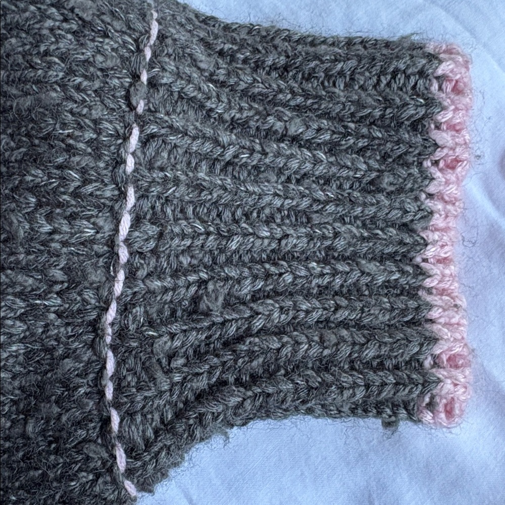 Pilcro Charcoal Gray Cardigan with Dog Intarsia and Pink Trim - Picture 6 of 15